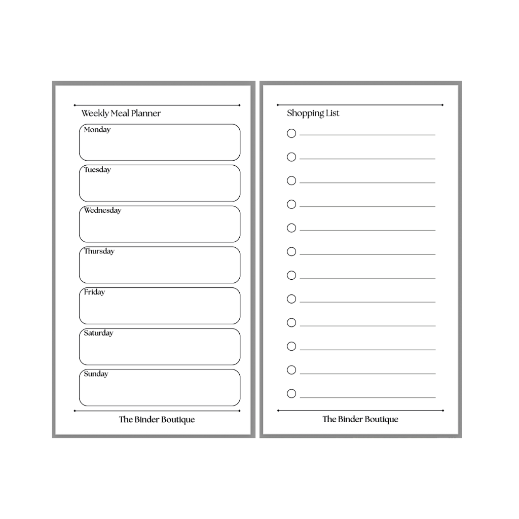 The Boutique Signature Collection - Weekly meal planner insert 