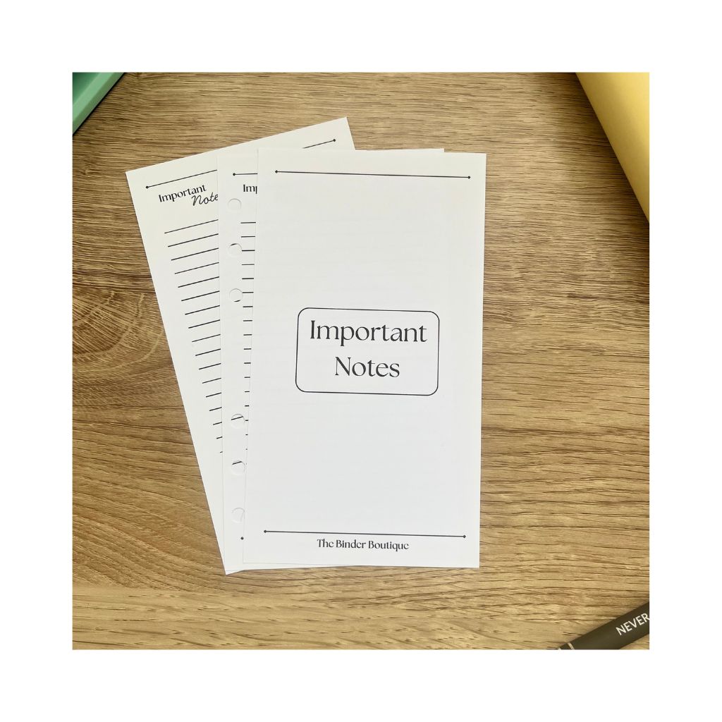 The Boutique Important Notes - A6