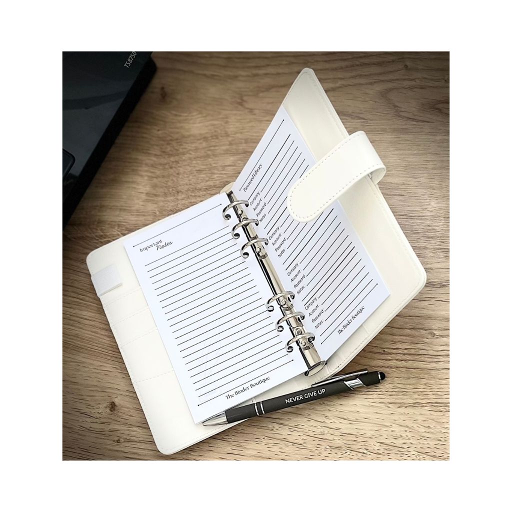 The Boutique Arctic White Binder – A6 Faux Leather