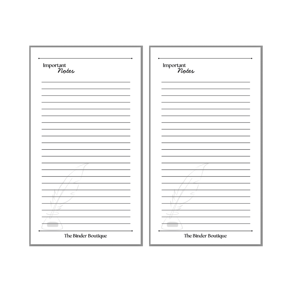 The Boutique Signature Collection  - Important Notes insert by The Binder Boutique