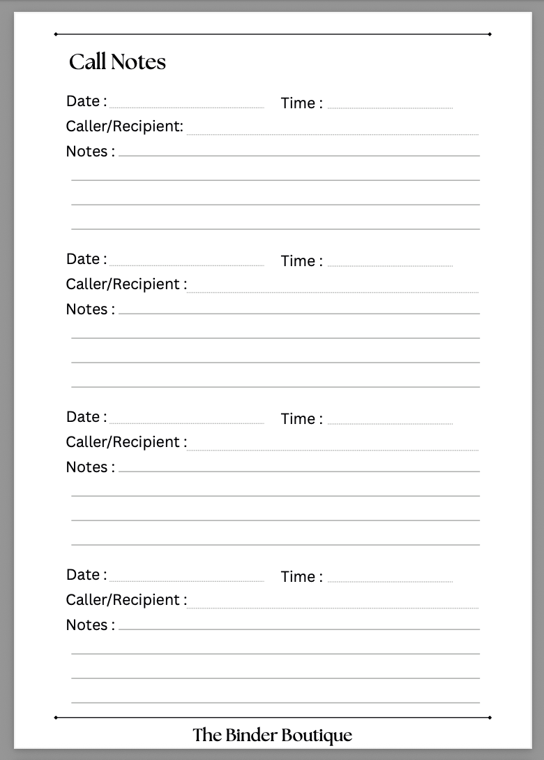The Boutique Signature Collection - Call Notes by The Binder Boutique